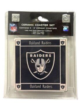 Oakland Raiders Ceramic Coasters 4 Coasters Set Drink NFL New